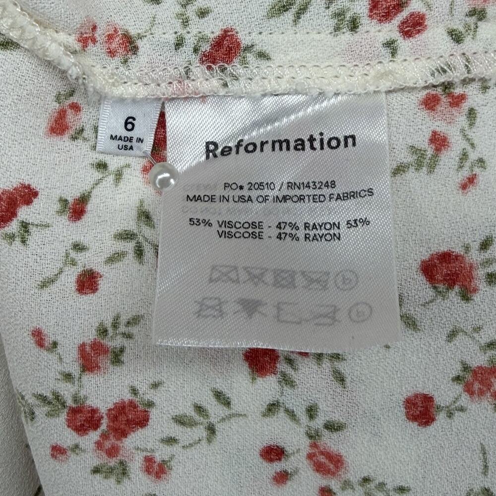 REFORMATION Dress 6 Marina Floral Print Mini Deep V-Neck Puff Sleeve Off White - Picture 8 of 11